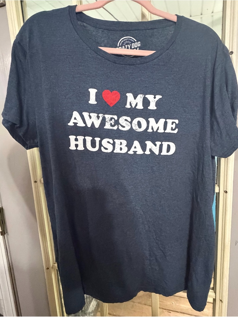 Crazy Dog T-Shirts Navy Blue "I ♥ My Awesome Husband" Short Sleeve Tee